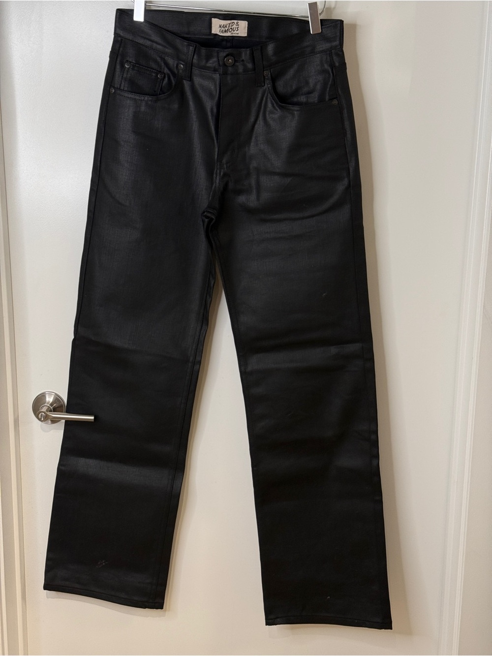 Naked&Famous Men's Black Coated Jeans - Waxed Finish